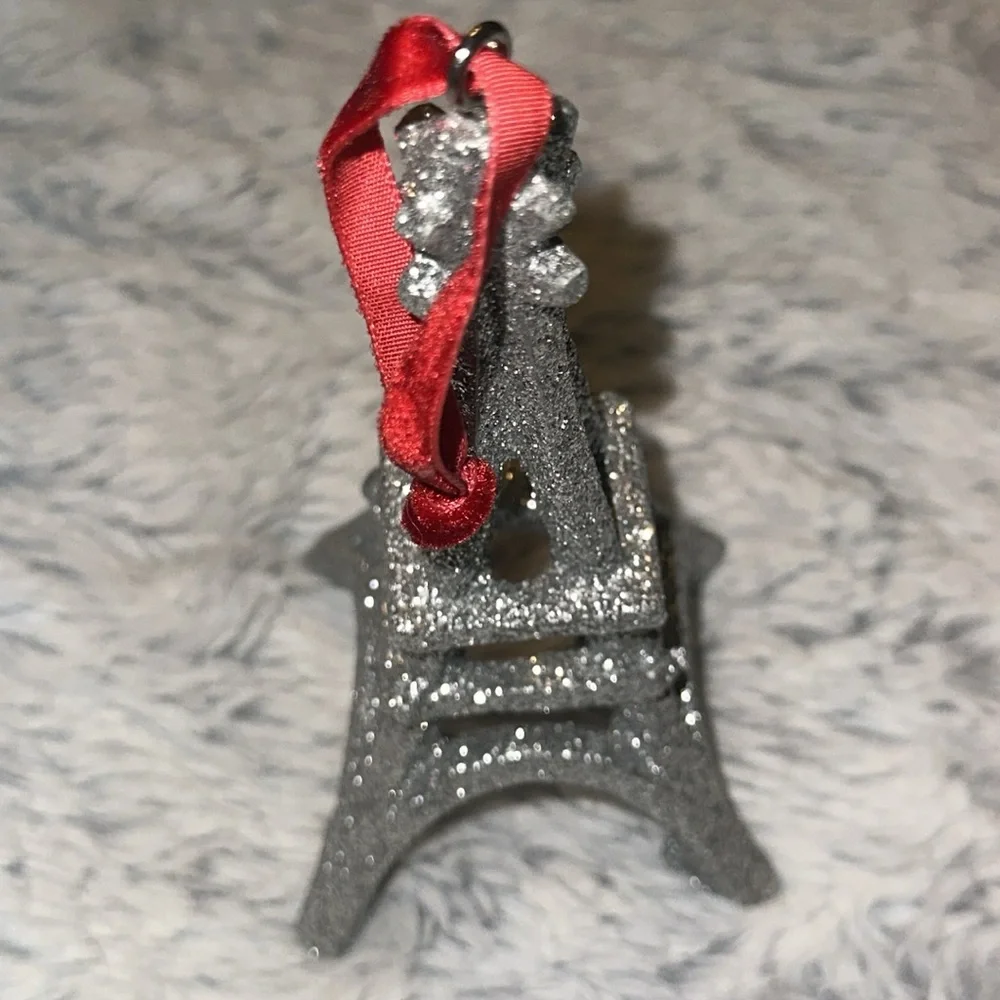 Vintage Pier 1 Eiffel Tower Silver Glitter Ornament